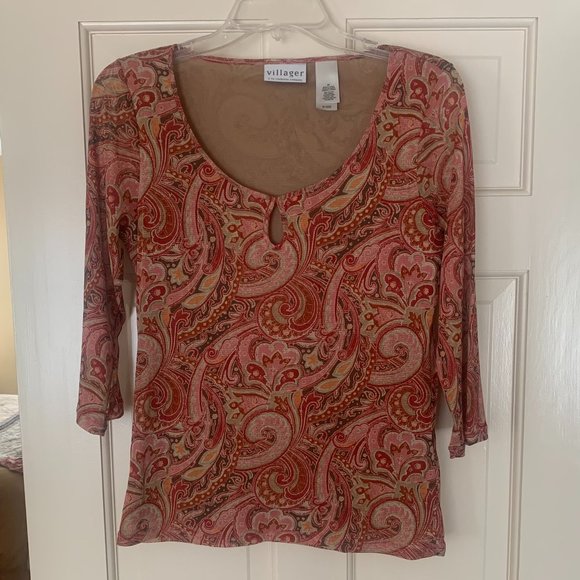 2/$25 - Paisley pattern Villager 3/4 sleeve sheer top - size Medium - Picture 1 of 9